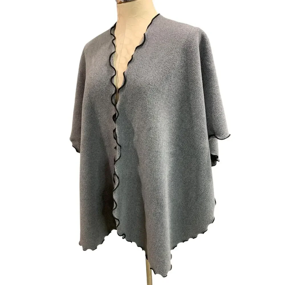 One Size‎ Womens Gray Fleece Wrap Shawl Scarf Set Lettuce Edge Contrast